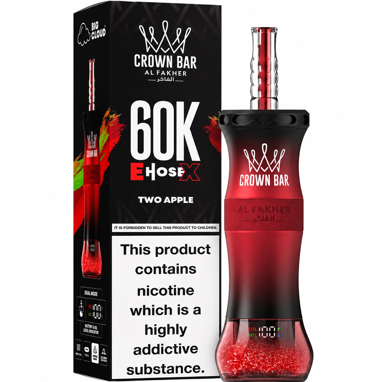 Al Fakher Crown Bar 60K E-Hose X Two Apple disposable vape with retail box at ZAZA Smoke Shop & Vapes in Kissimmee