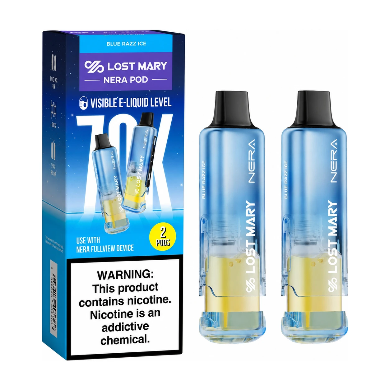 LOST MARY NERA Fullview 70K Blue Razz Ice replacement pods with box at ZAZA Smoke Shop & Vapes – Kissimmee