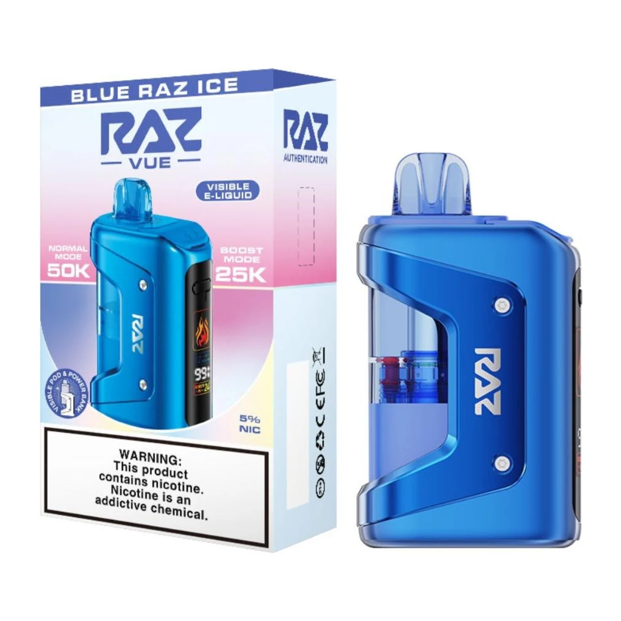 RAZ VUE 50K Blue Raz Ice disposable vape kit with box at ZAZA Smoke Shop & Vapes – Kissimmee