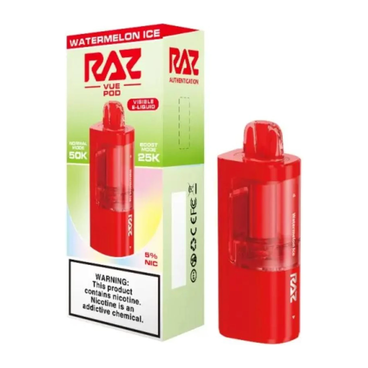 RAZ VUE 50K Watermelon Ice pre-filled replacement pod with box at ZAZA Smoke Shop & Vapes – Kissimmee